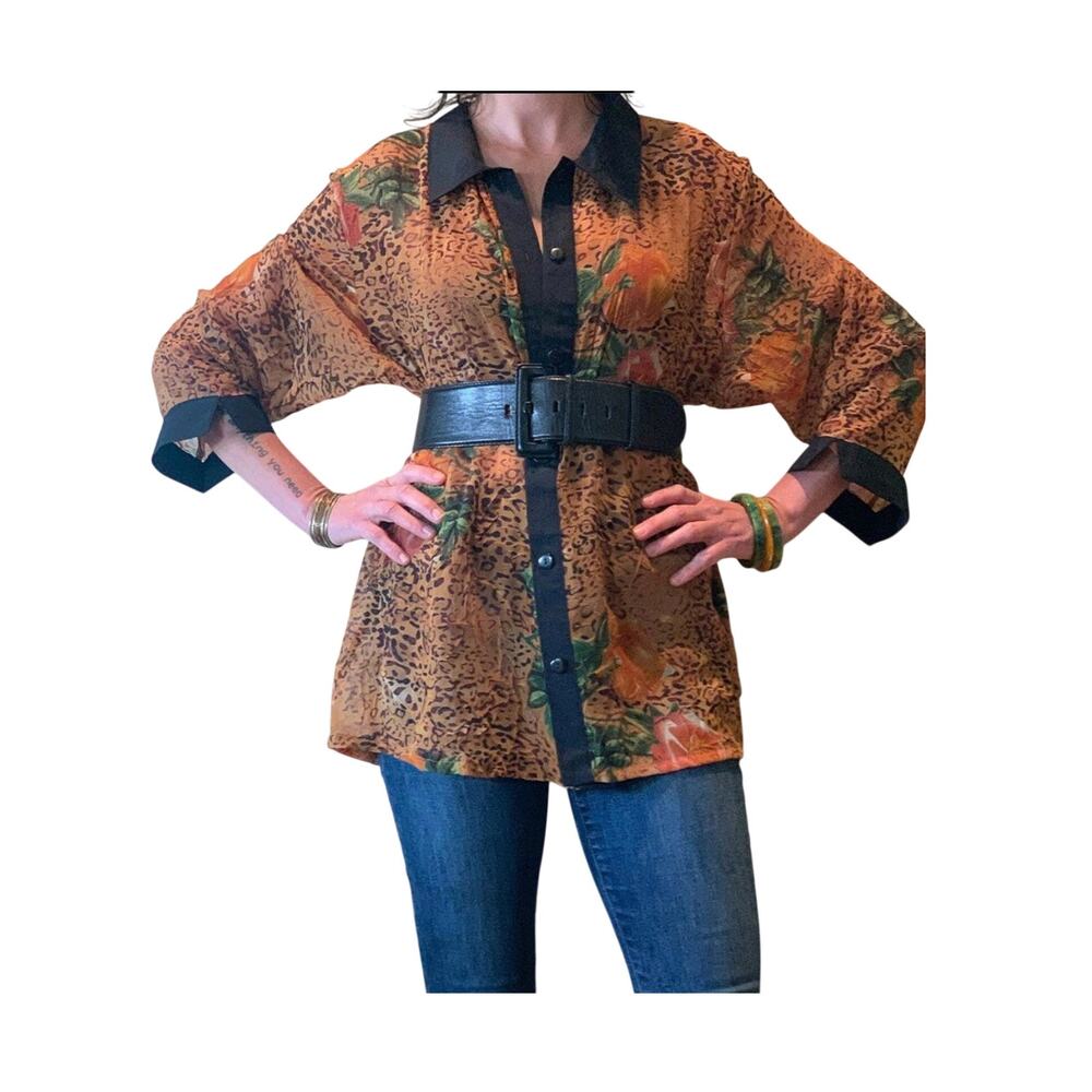 Vintage 1980's Sheer Animal Print Blouse Top